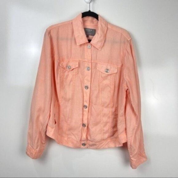 NEW Torrid Peach Light Weight Button Up Trucker Jacket Top Size 1 Plus Size - Picture 1 of 13